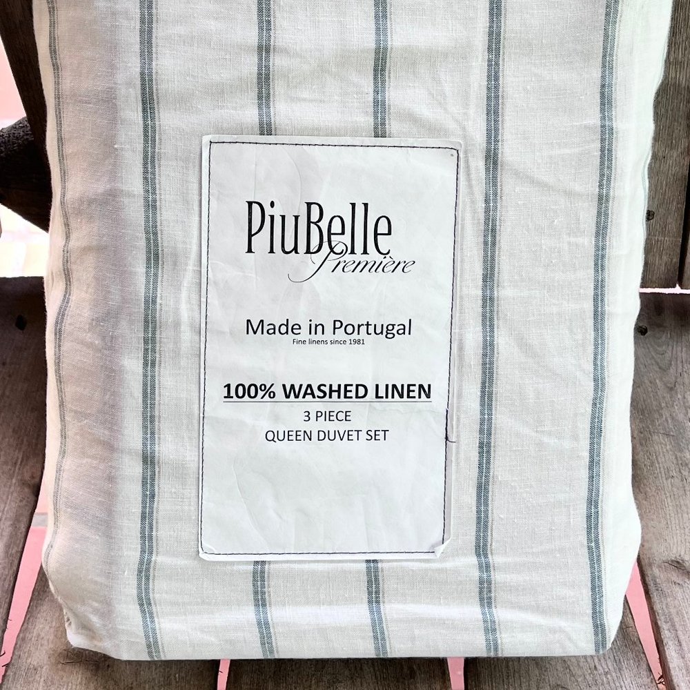 PiuBelle Premiere QUEEN SIZE Linen Duvet Cover - 3 Piece Set includes 2 shams